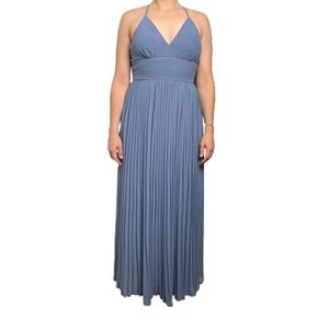 NWT Lulus Pleated Chiffon Maxi Empire Waist Blue Dress